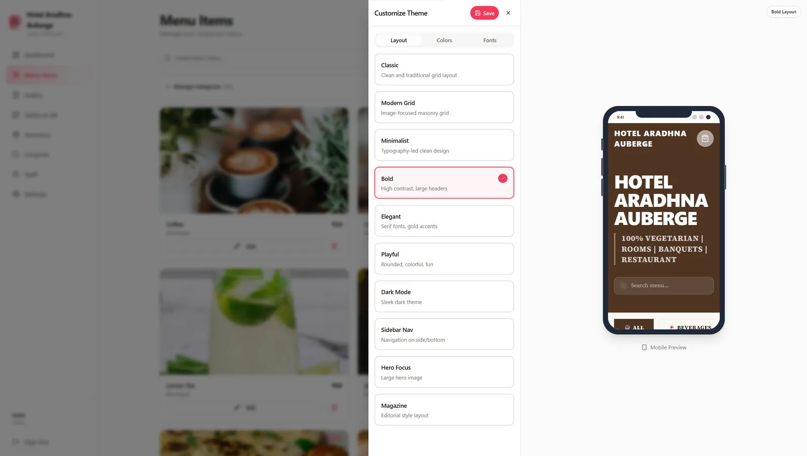 MenuPilot — Menu themes